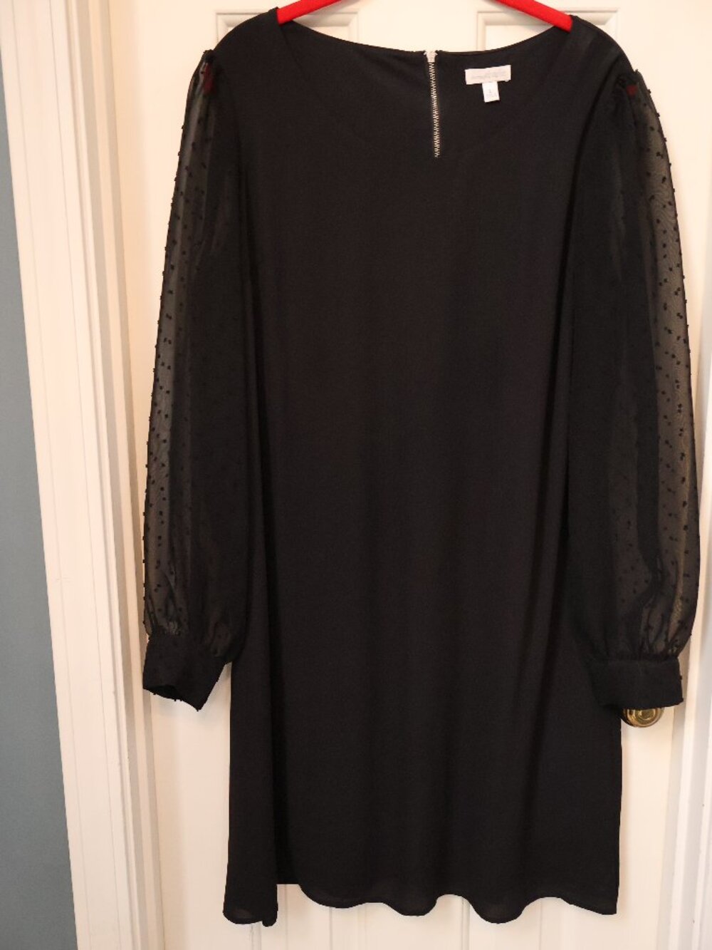 Charming Charlie Black Poka Dot Sheer Sleeve Dress - L